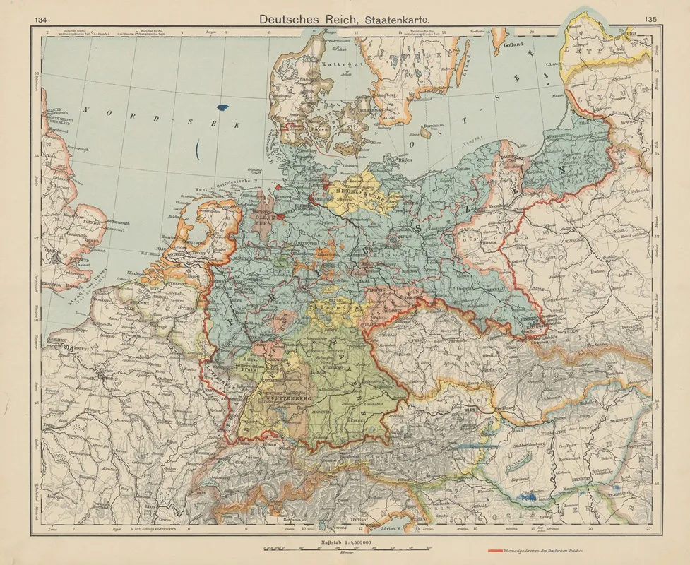 Deutsches reich Staatenkarte Wall Art by Carl Diercke - High-Resolution Digital Print