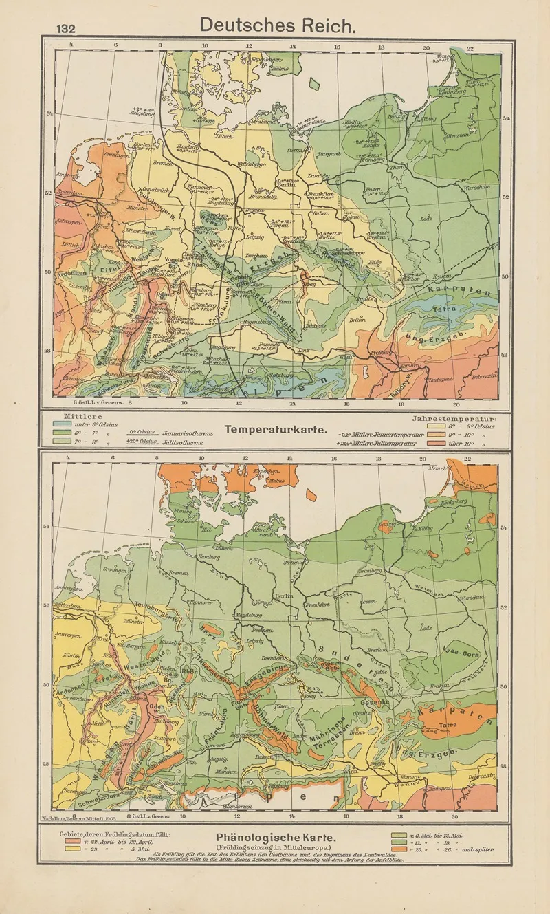 Deutsches%e2%80%8e %e2%80%8ereich Temperaturkarte %e2%80%8e %e2%80%8e %e2%80%8e %e2%80%8ephanologische%e2%80%8e %e2%80%8ekarte Wall Art by Carl Diercke - High-Resolution Digital Print