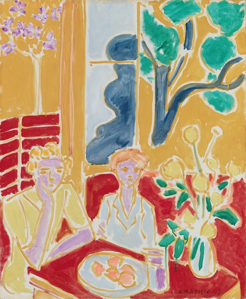 Deux Fillettes Fond Jaune Et Rouge Wall Art by Henri Matisse - High-Resolution Digital Print