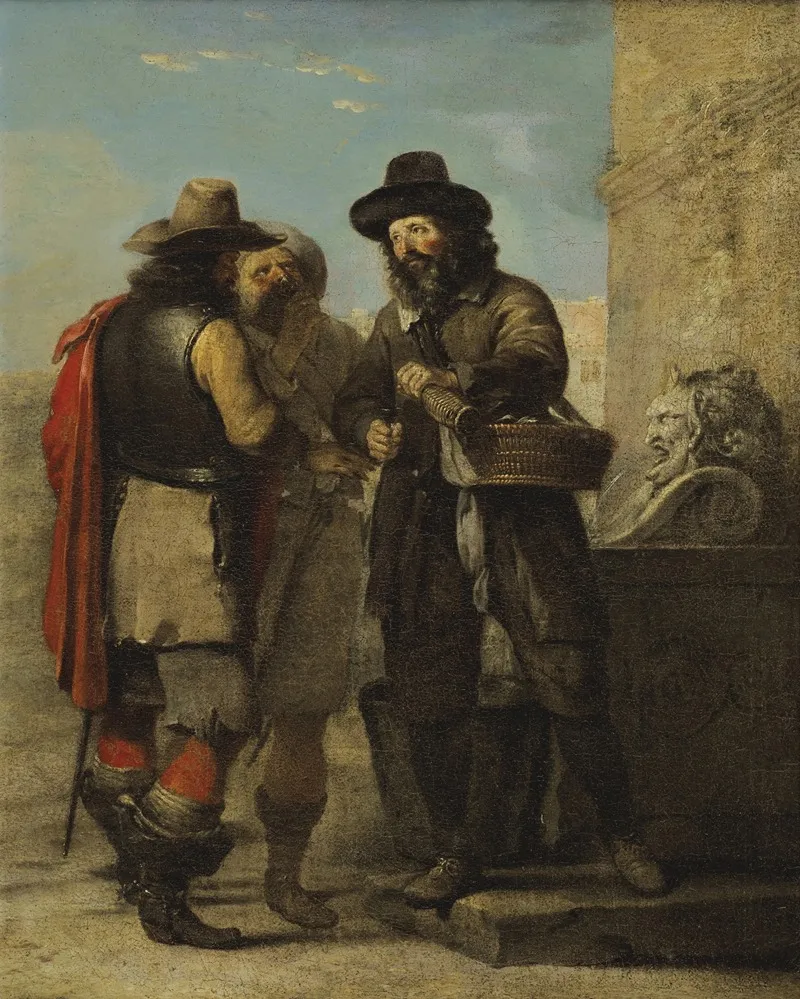 Deux Paysans Et Un Soldat Buvant Pres Dune Fontaine Wall Art by Alexandre Montallier - High-Resolution Digital Print