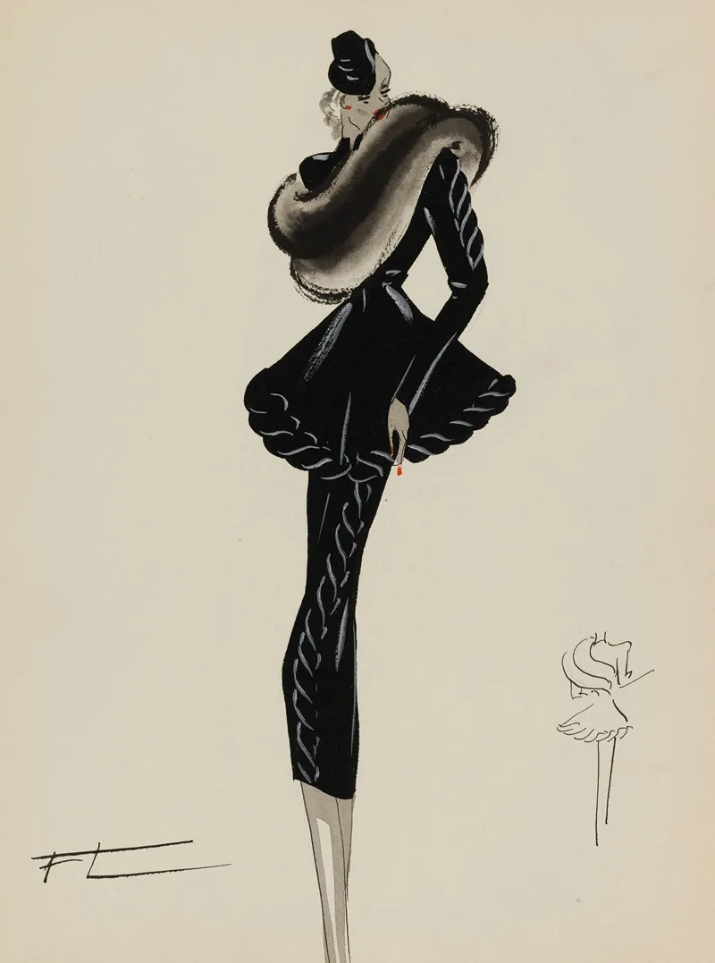 Deux Pieces Noires Avec Echarpe De Fourrure Grise Wall Art by M. P. Leven - High-Resolution Digital Print