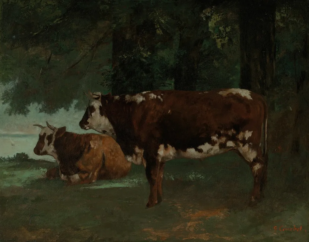 Deux Vaches A La Robe Marron 2 Wall Art by Gustave Courbet - High-Resolution Digital Print