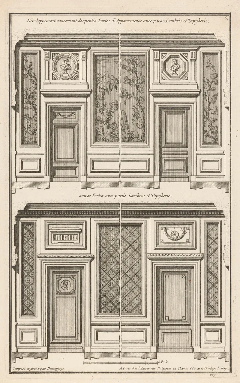 Developpement Concernant Des Petites Portes Dappartements Avec Partie Lambris Et Tapiβerie Wall Art by Jean François de Neufforge - High-Resolution Digital Print
