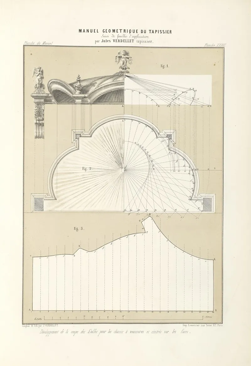 Developpement De La Coupe Des Etoffes Pur Les Chassis A Voussures Et Cintres Sur Les Faces Wall Art by Jules Verdellet - High-Resolution Digital Print