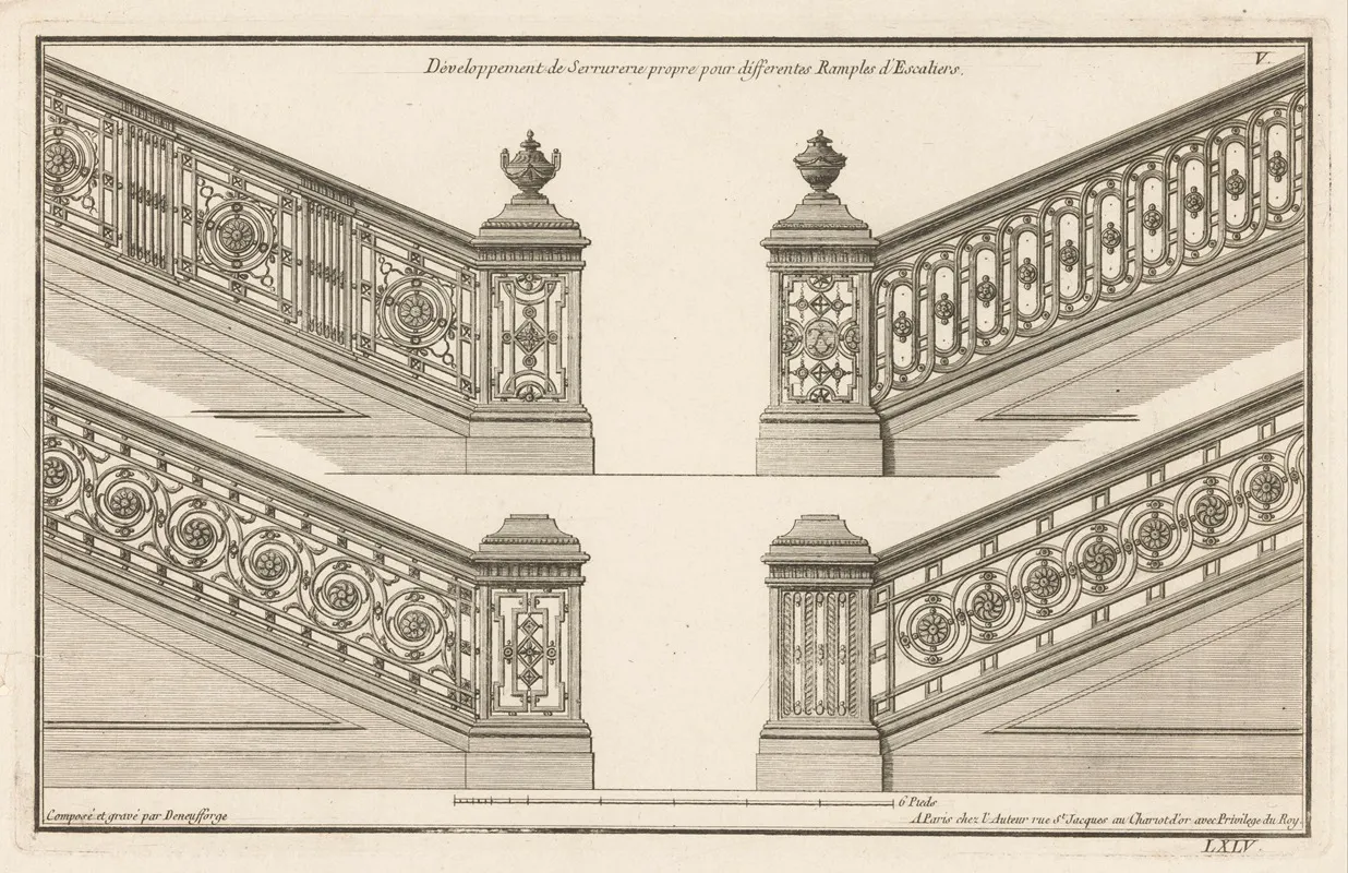 Developpement De Serrurerie Propre Pour Differentes Ramples Descaliers Wall Art by Jean François de Neufforge - High-Resolution Digital Print