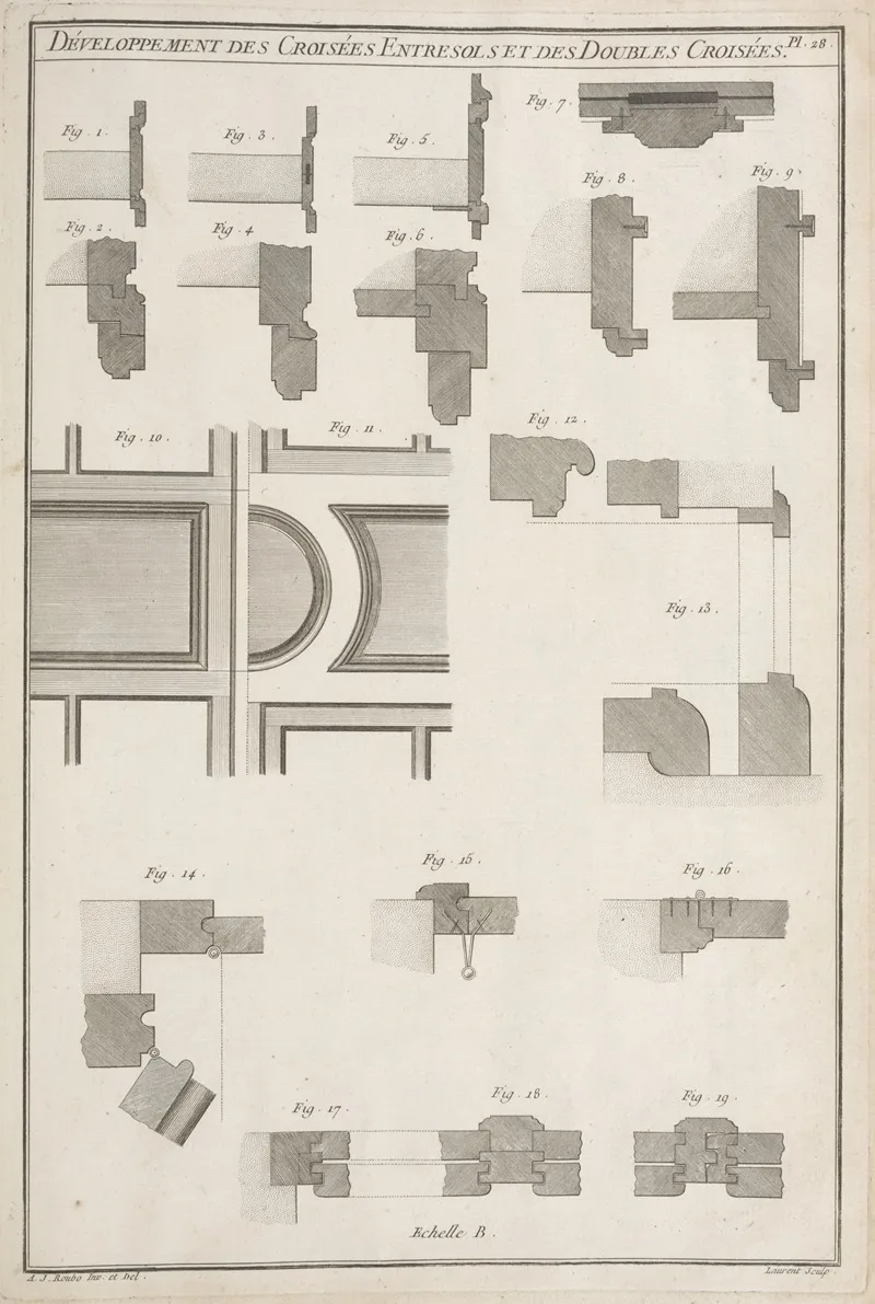 Developpement Des Croisees Entresols Et Des Doubles Croisees Wall Art by André Jacob Roubo - High-Resolution Digital Print