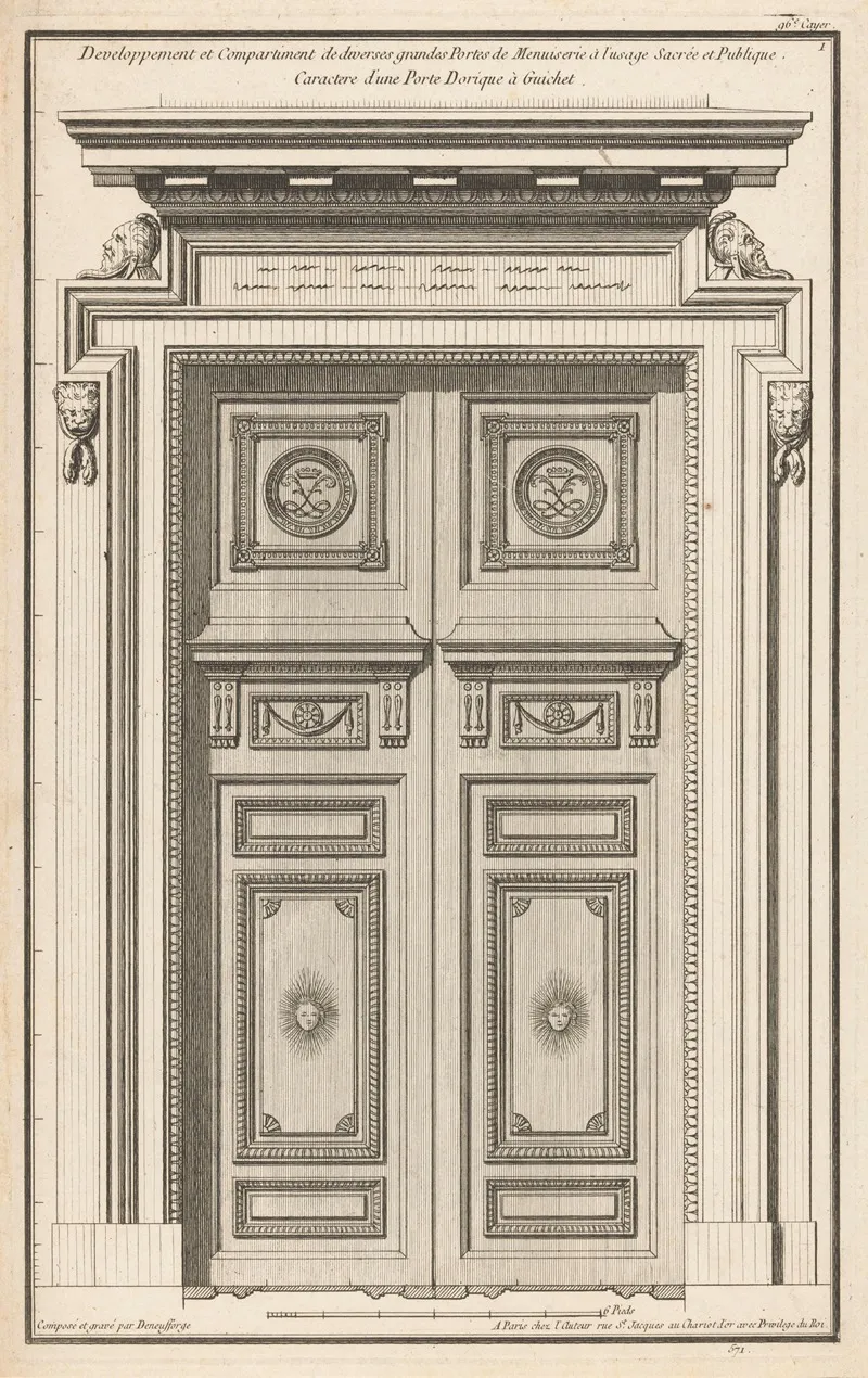 Developpement Et Compartiment De Diverses Grandes Portes De Menuiserie A Lusage Sacree Et Publique Wall Art by Jean François de Neufforge - High-Resolution Digital Print
