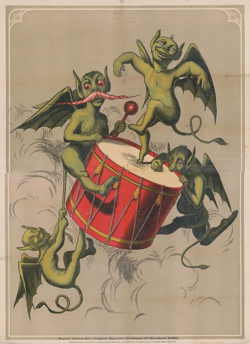Devilish Figures Beating A Drum Wall Art by Warren, Johnson &amp; Co. - High-Resolution Digital Print