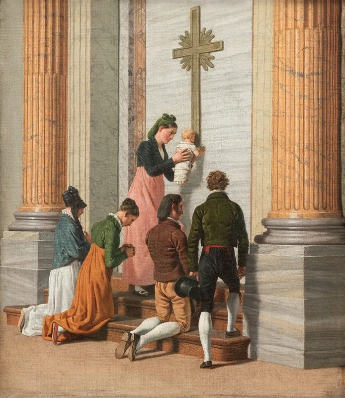 Devotion By The Holy Door Of St Peters Basilica Wall Art by Christoffer Wilhelm Eckersberg - High-Resolution Digital Print