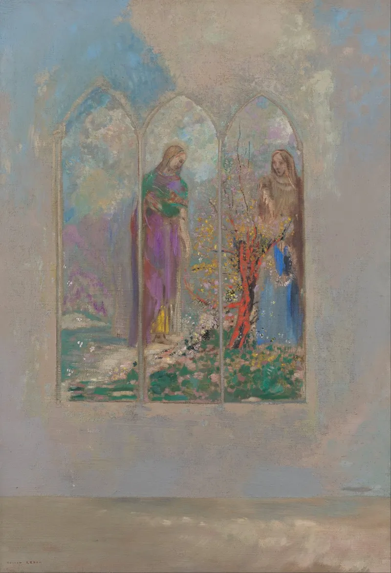 Devotion Near A Red Bush Wall Art by Odilon Redon - High-Resolution Digital Print