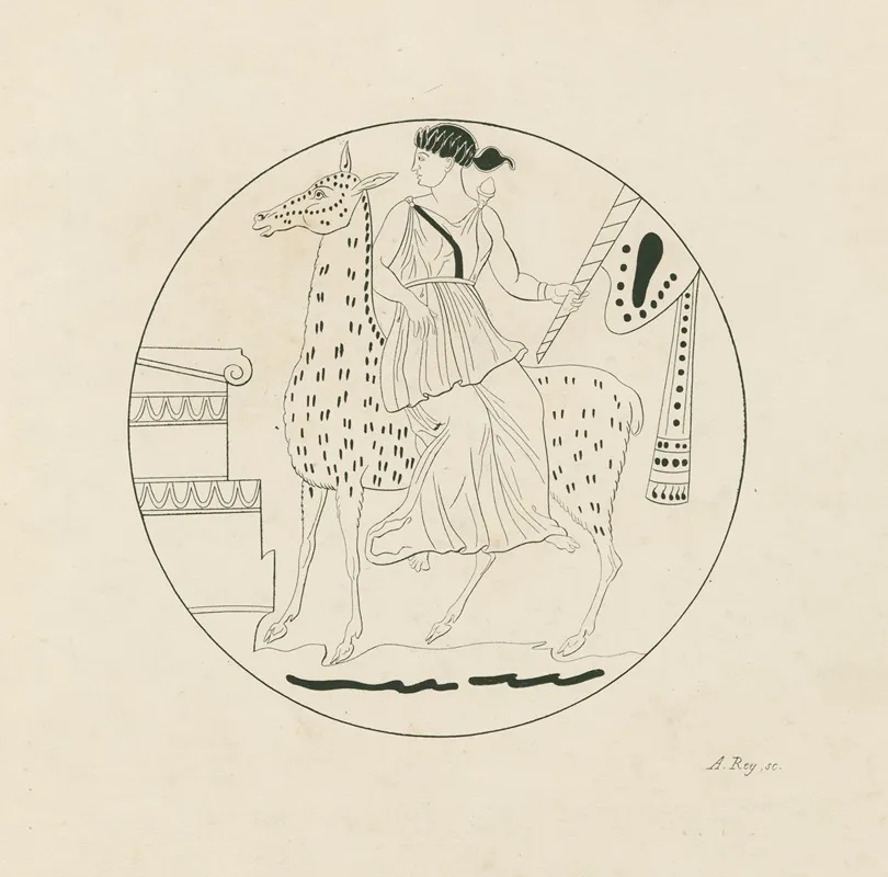 Diana Mounted On A Hind Before A Funerary Altar Wall Art by A. Rey - High-Resolution Digital Print