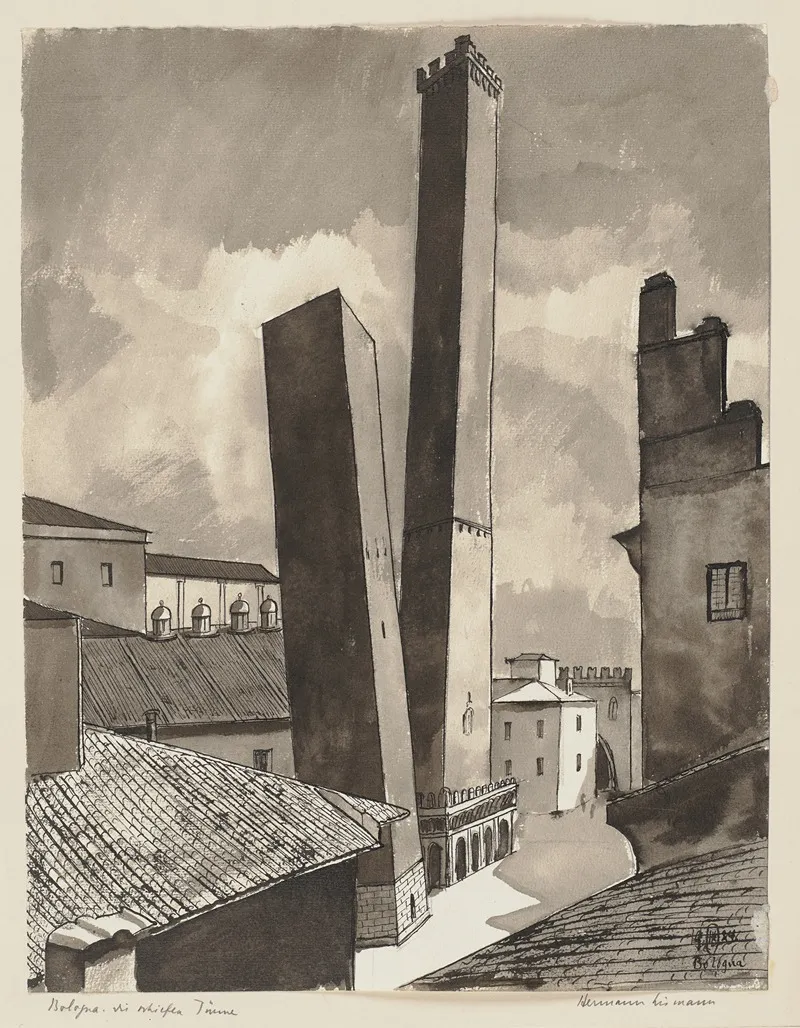 Die Beiden Turme Garisenda Und Asinelli In Bologna Wall Art by Hermann Lismann - High-Resolution Digital Print