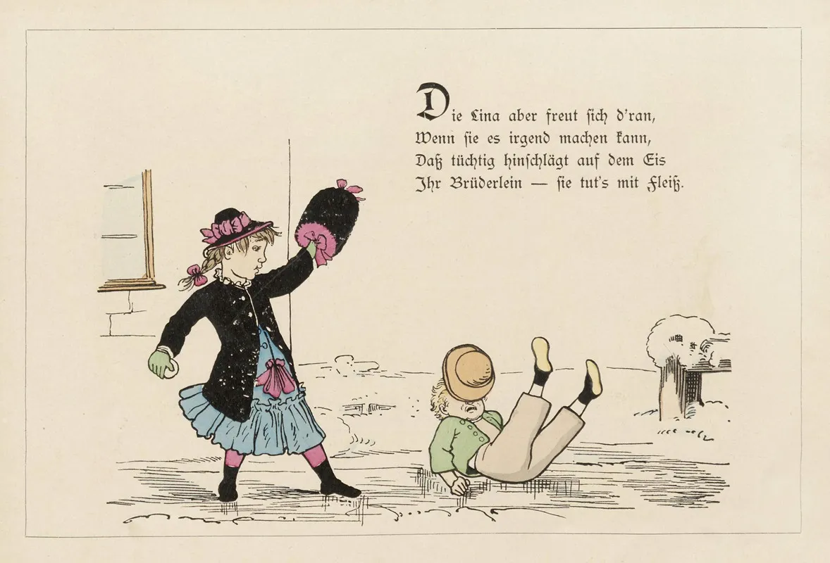 Die Brave Berta Und Die Bose Lina Pl 16 Wall Art by Lothar Meggendorfer - High-Resolution Digital Print