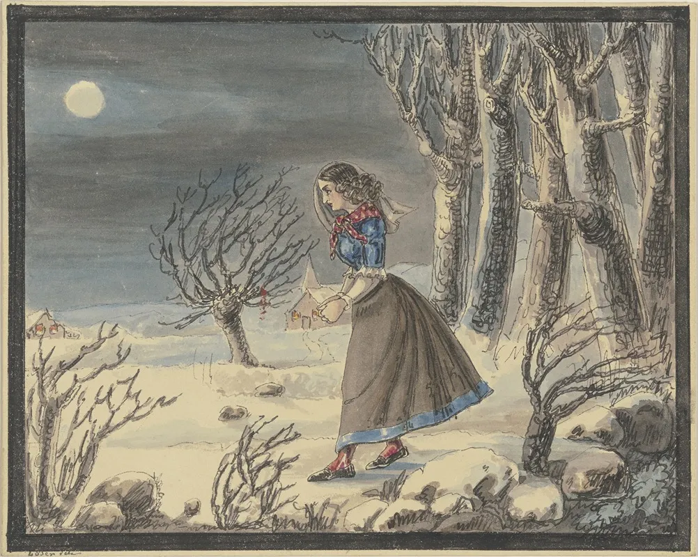 Die Dichterin Anna Louise Karsch In Einer Winterlandschaft Bei Vollmond Wall Art by Caroline Pierson - High-Resolution Digital Print