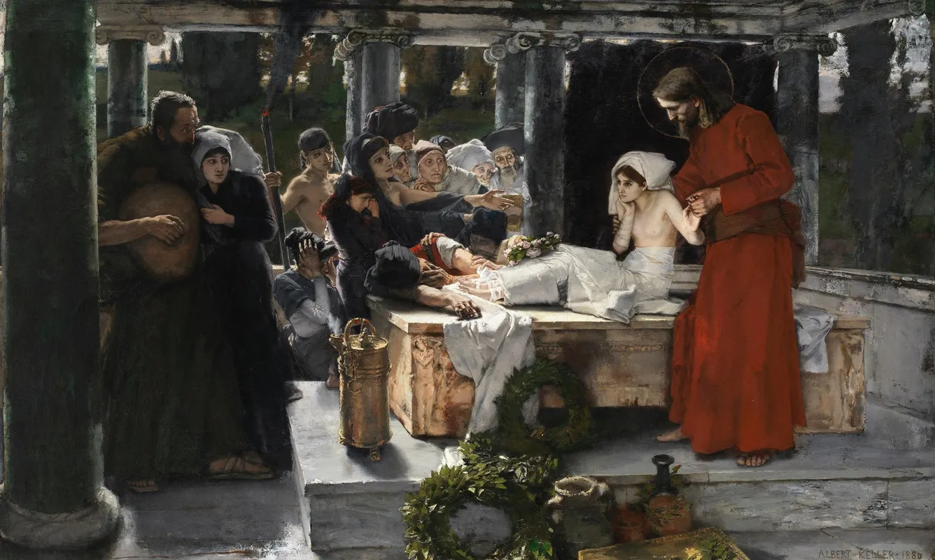 Die Erweckung Der Tochter Des Jairus Wall Art by Albert von Keller - High-Resolution Digital Print