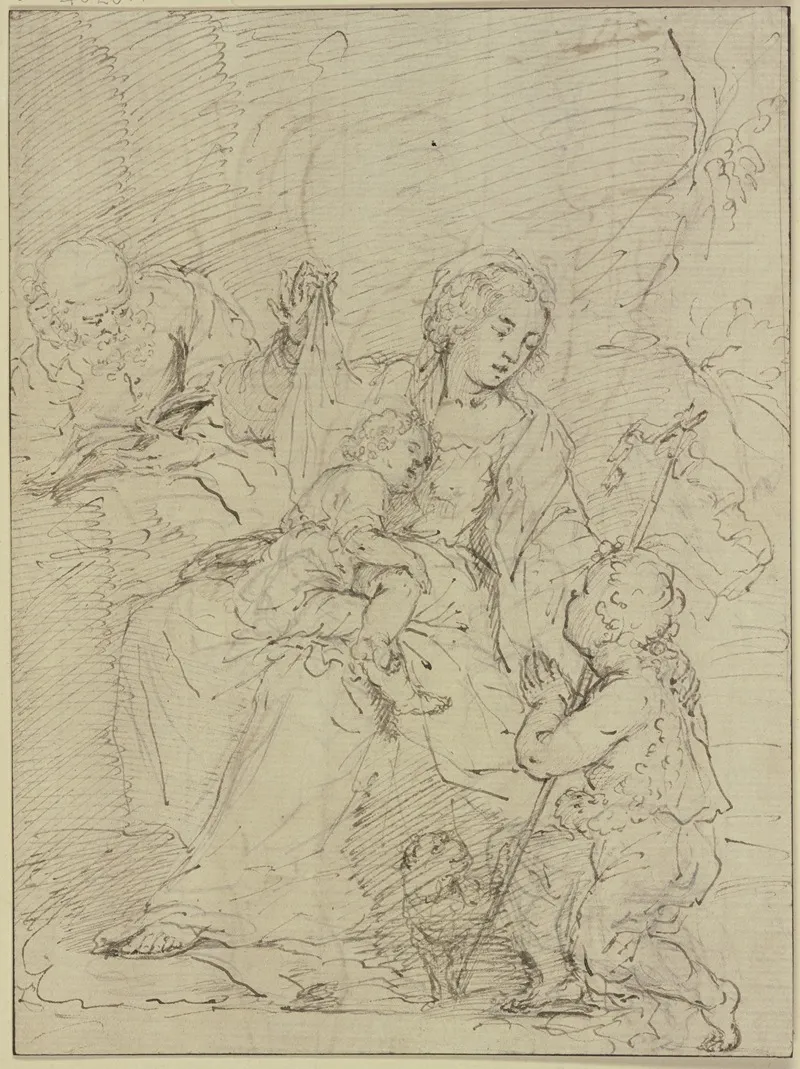 Die Heilige Familie Der Heilige Joseph Liest In Einem Buch Der Johannesknabe Betet Das Jesuskind An