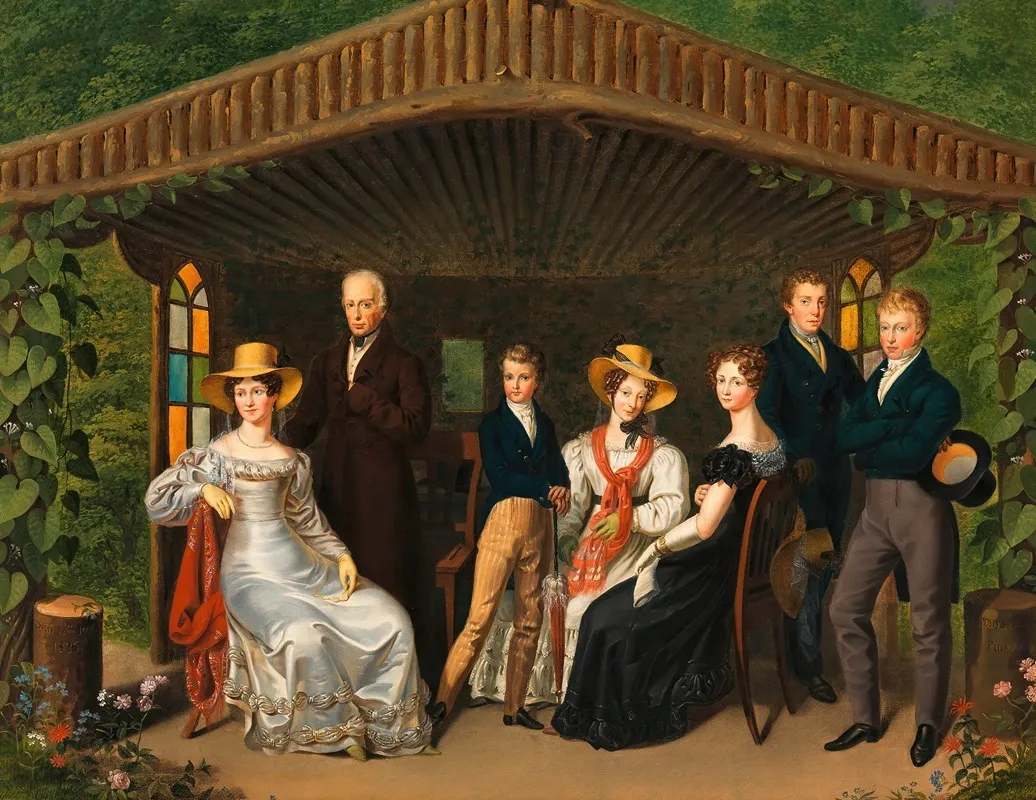 Die Kaiserliche Familie Um Den Herzog Von Reichstadt In Einer Gartenlaube Wall Art by Leopold Fertbauer - High-Resolution Digital Print
