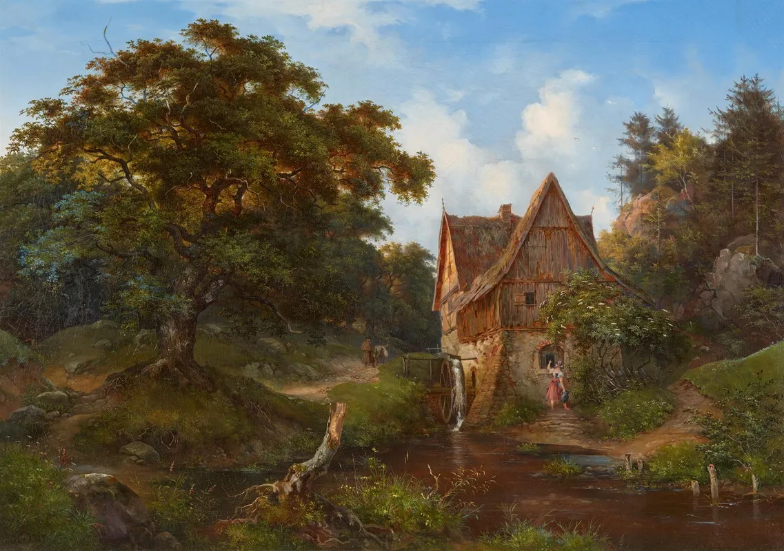 Die Muhle Im Eichtal Wall Art by Ernst Ferdinand Oehme - High-Resolution Digital Print