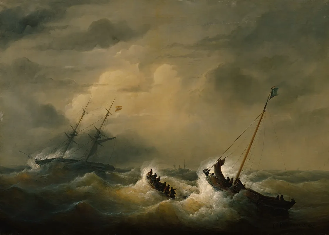 Die Rettung Der Besatzung Der Osterreichischen Brigg Pegno Damicizia Am 25 Oktober 1852 Wall Art by Christian Cornelis Kannemans - High-Resolution Digital Print