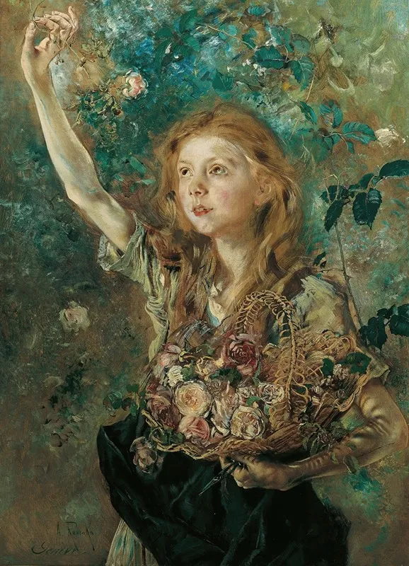 Die Rosenpfluckerin Wall Art by Anton Romako - High-Resolution Digital Print