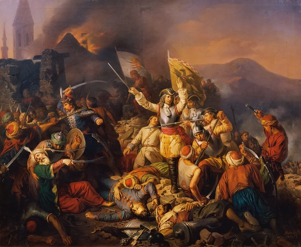 Die Ruckeroberung Ofens Aus Der Hand Der Turken Im Jahr 1686 Wall Art by Jozsef von Molnar - High-Resolution Digital Print