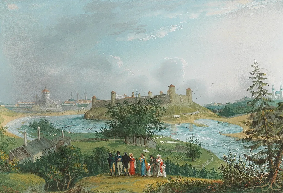 Die Ruinen Der Veste Jwangorod Johannesstadt Nebst Ein Teil Von Narva Von Der Hohe Von Joachimsthal Herabgesehen