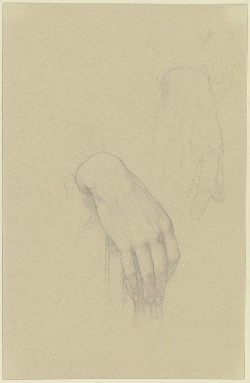 Die Schon Geformte Rechte Hand Eines Mannes Auf Der Lehne Eines Stuhls Ruhend Daneben Die Skizze Einer Derberen Hand Wall Art by Eduard von Steinle - High-Resolution Digital Print