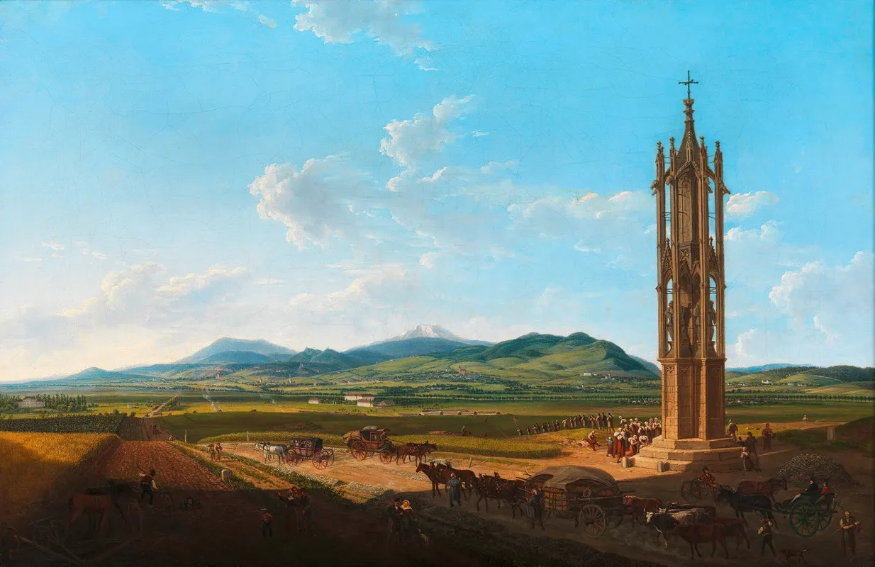 Die Spinnerin Am Kreuz Mit Aussicht Gegen Das Modlinger Gebirge