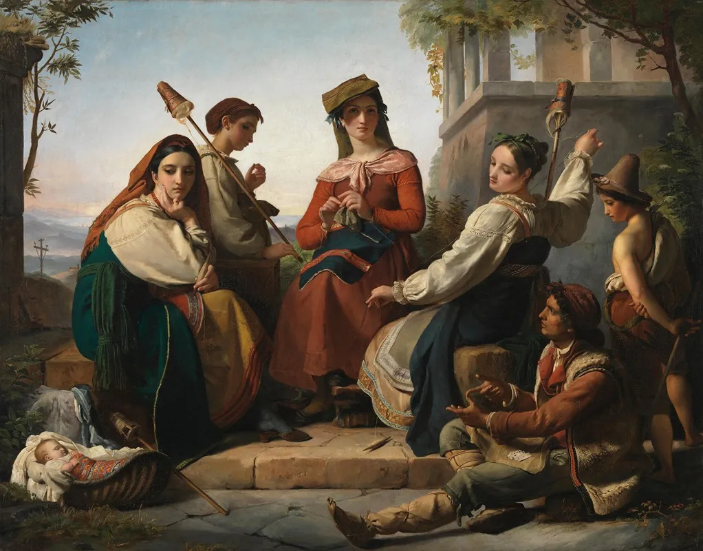 Die Spinnerinnen Von Fondi Wall Art by François-Joseph Navez - High-Resolution Digital Print