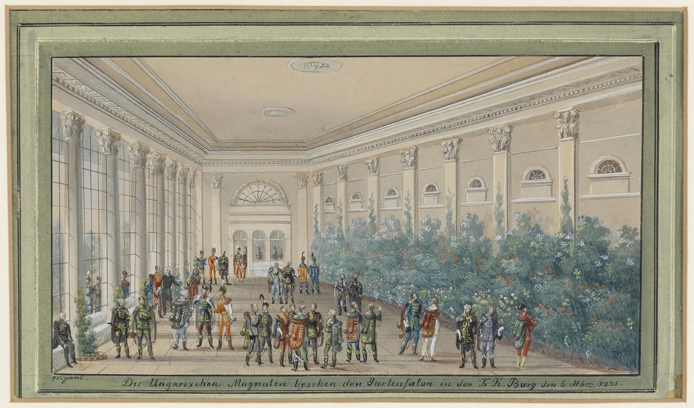 Die Ungarischen Magnaten Besuchen Den Gartensalon In Der Burg Wall Art by Balthasar Wigand - High-Resolution Digital Print