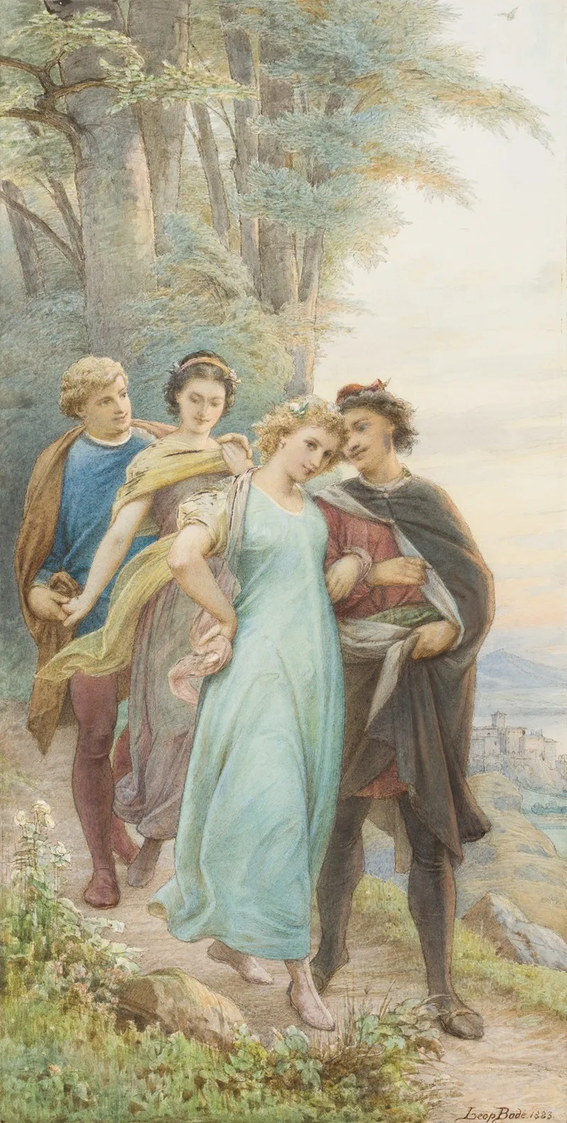 Die Wieder Vereinten Brautpaare Auf Dem Weg Aus Dem Wald Vorn Helena Und Demetrius Dahinter Hermia Und Lysander