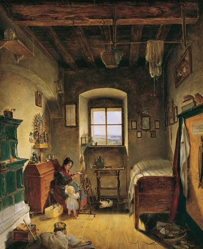 Die Witwe Des Landwehrmannes Bauernstube Wall Art by Albert Schindler - High-Resolution Digital Print