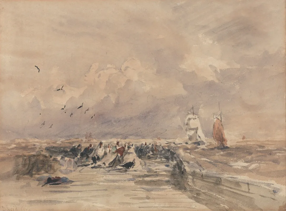Dieppe Pier Stiff Breeze Wall Art by David Cox - High-Resolution Digital Print
