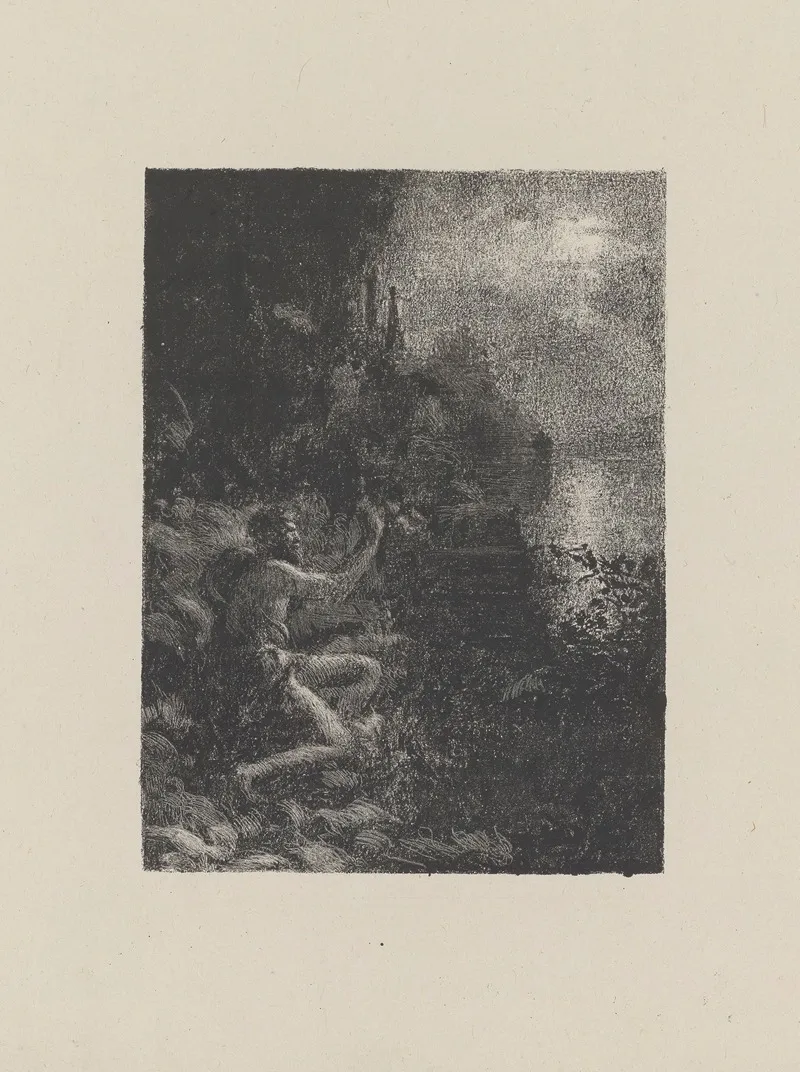 Dieu Marin Sur Une Rive Rocheuse Au Clair De Lune
