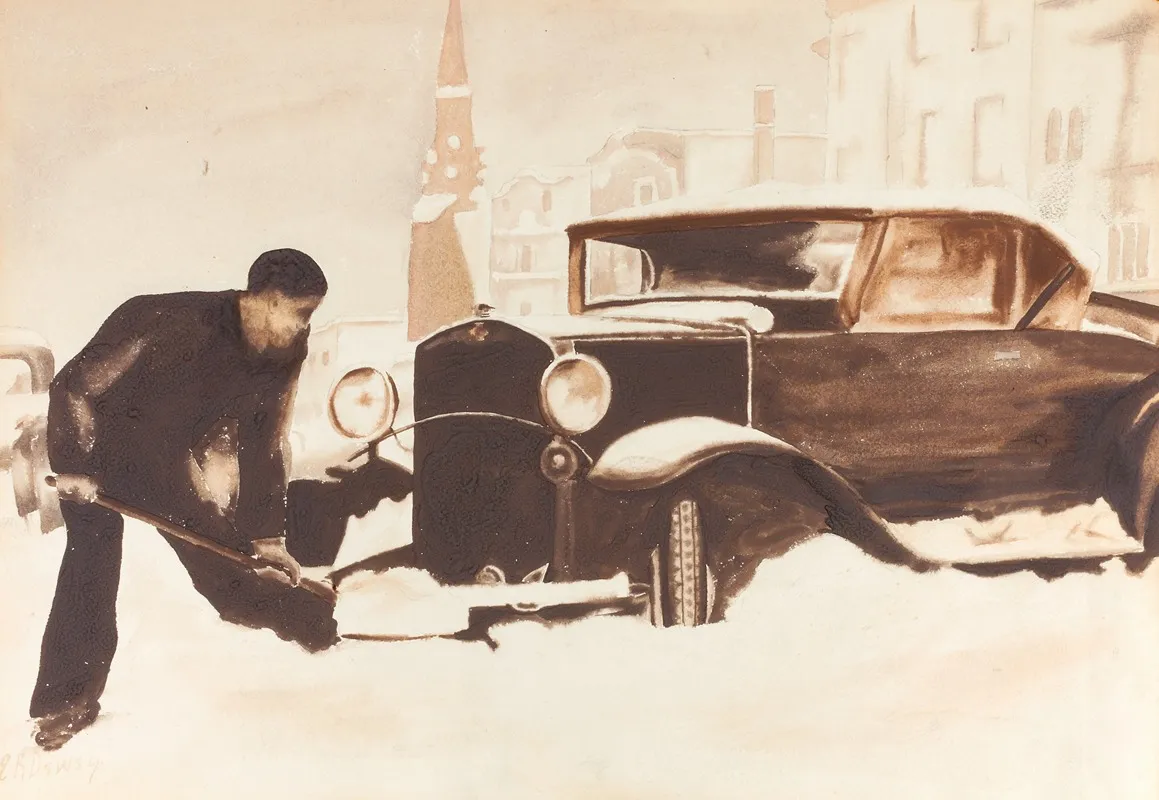 Digging Out Car Wall Art by Elizabeth R. Dewey - High-Resolution Digital Print