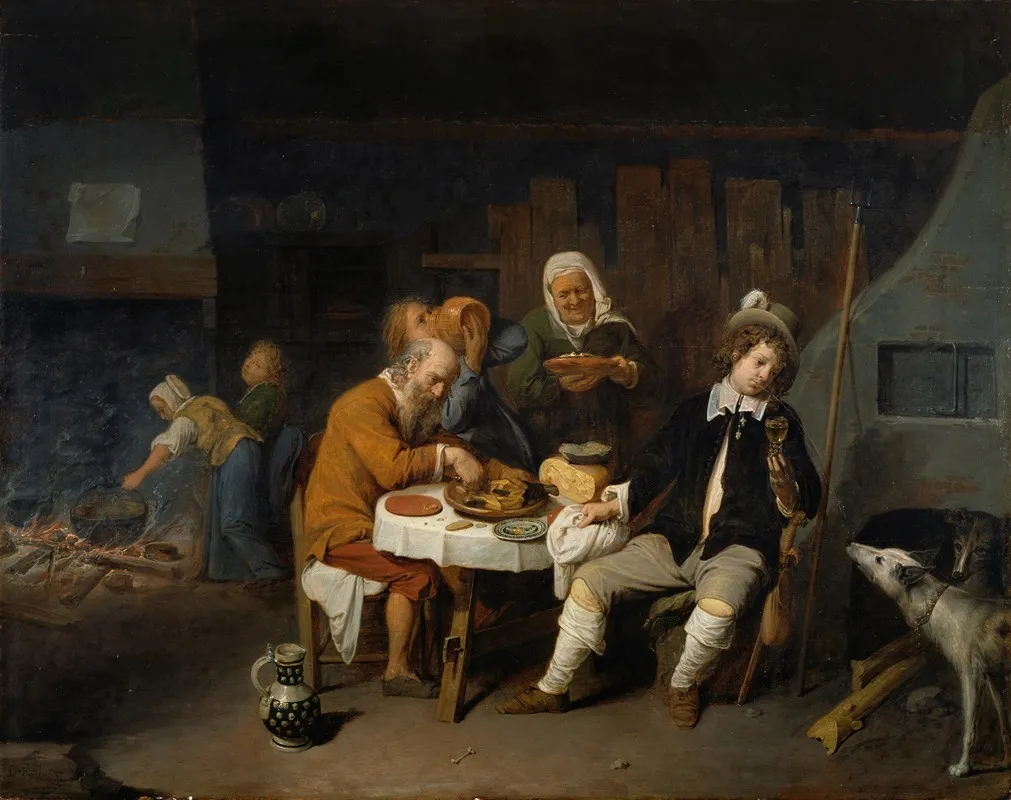Dinner At A Farmhouse Wall Art by David Ryckaert III - High-Resolution Digital Print