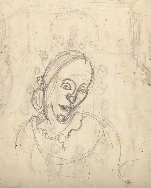 Dinner Party With Presumed Portrait Study Of Paula Lindberg Verso Wall Art by Charlotte Salomon - High-Resolution Digital Print