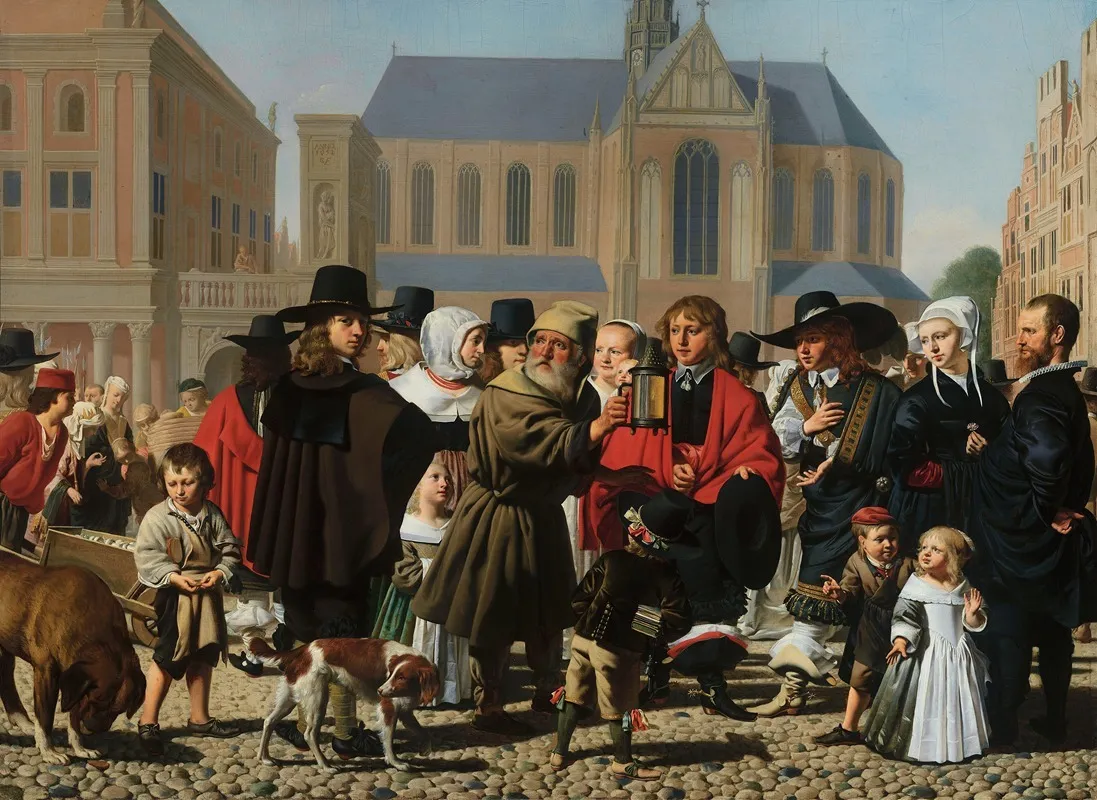 Diogenes Looking For An Honest Man Portrait Historie Of The Steyn Family Wall Art by Caesar Van Everdingen - High-Resolution Digital Print
