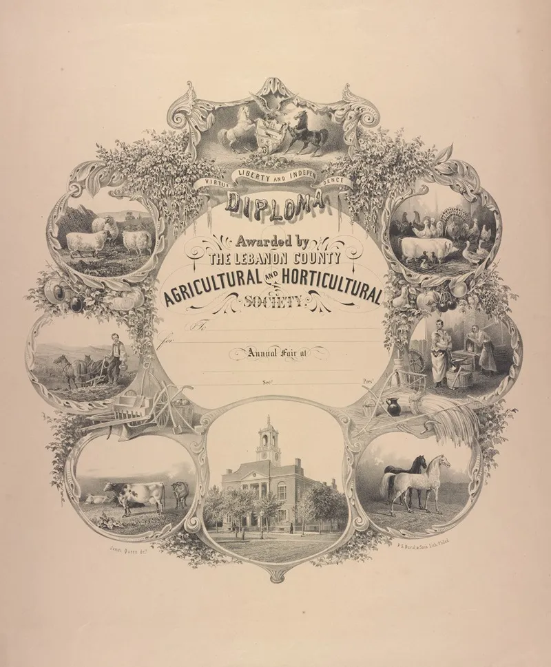 Diploma Awarded By The Lebanon County Agricultural And Horticultural Society