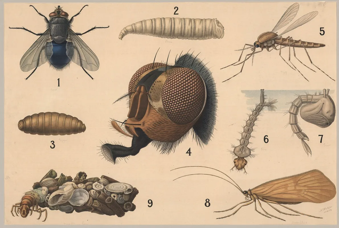 Diptera And Caddisfly Wall Art by Friedrich Specht - High-Resolution Digital Print