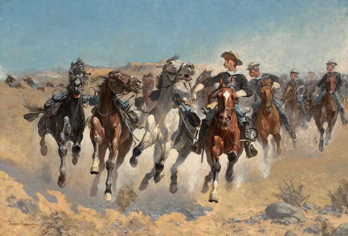 Dismountedthe Fourth Troopers Moving The Led Horses