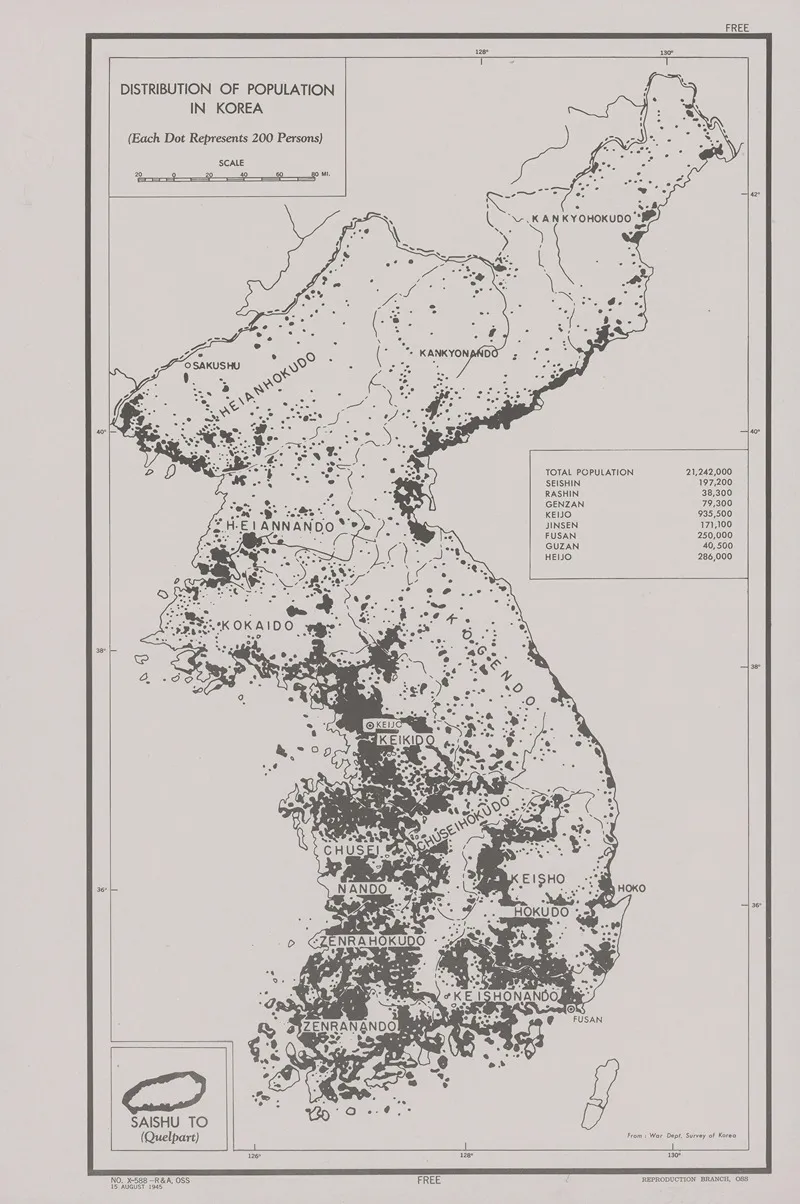 Distribution Of Population In Korea Wall Art by Office of Strategic Services - High-Resolution Digital Print
