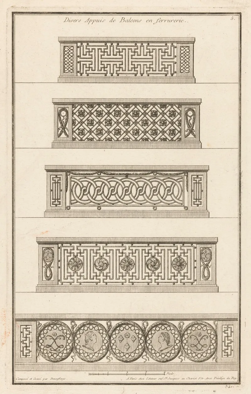 Divers Appuis De Balcons En Serrurerie Wall Art by Jean François de Neufforge - High-Resolution Digital Print