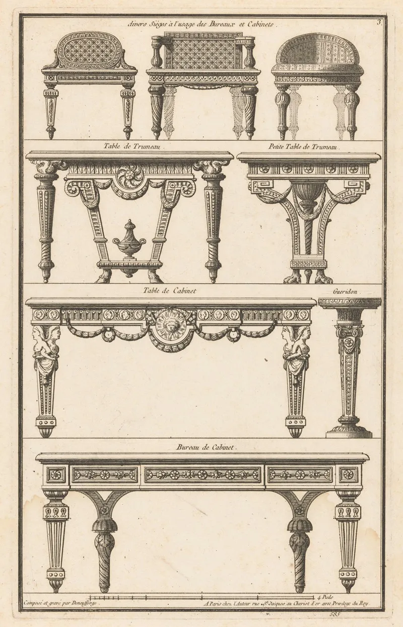 Divers Sieges A Lusage Des Bureaux Et Cabinets Table De Trumeau Petite Table De Trumeau Table De Cabinet Gueridon Bureau De Cabinet Wall Art by Jean François de Neufforge - High-Resolution Digital Print