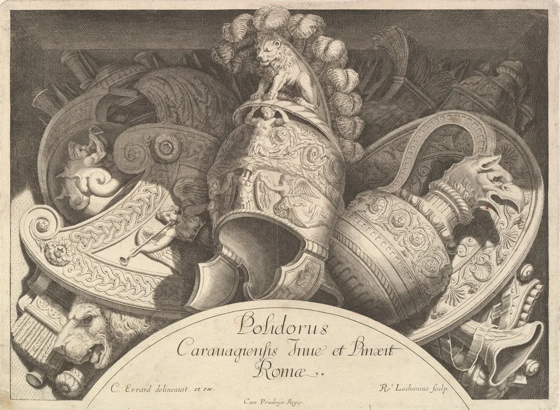 Divers Trophees Weapon Trophies After The Facade Of Palazzo Milesi In Rome Pl 4 Wall Art by Polidoro da Caravaggio - High-Resolution Digital Print
