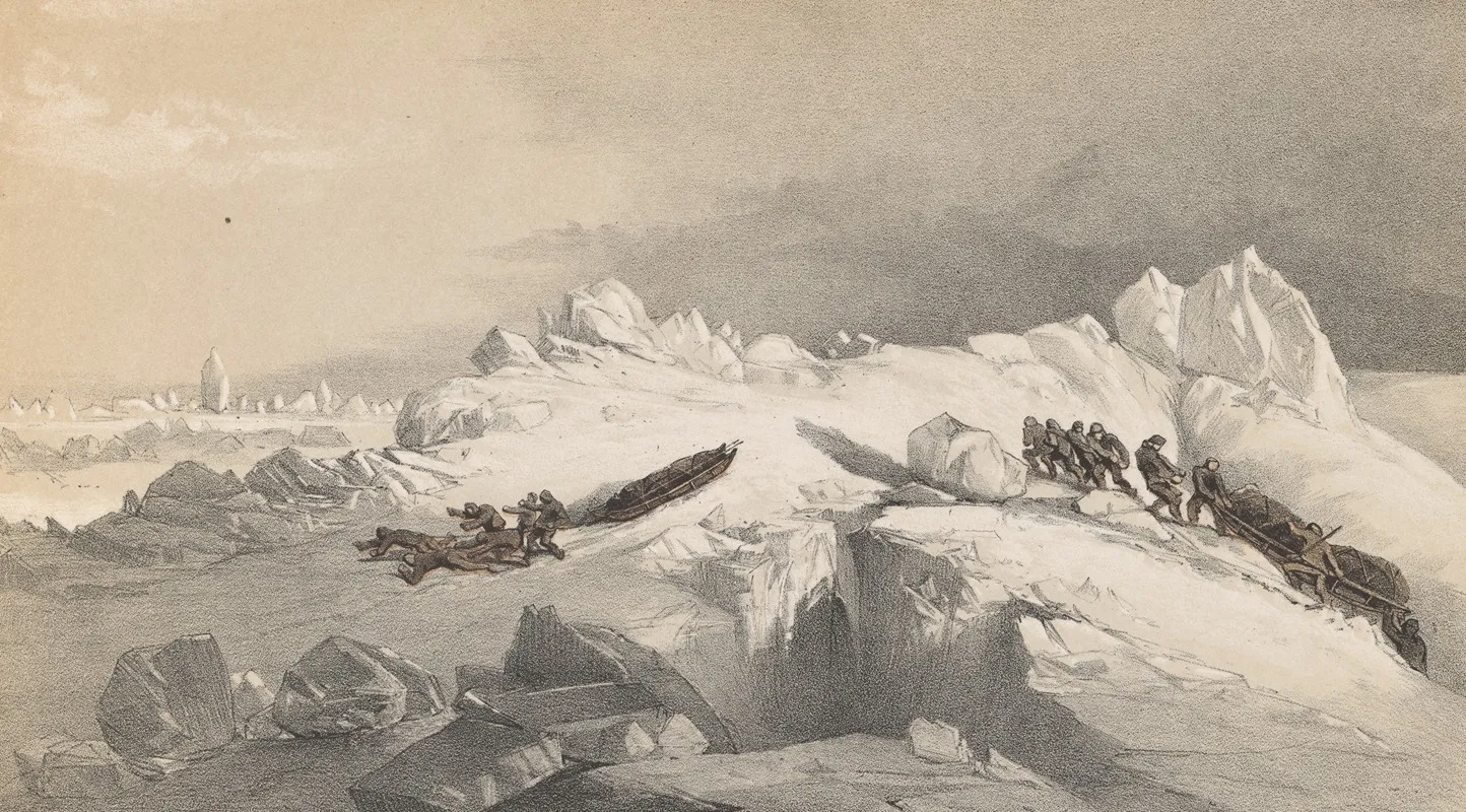 Division Of Sledges Finding And Cutting A Road Through Heavy Hummocks In The Queens Channel Wall Art by Walter William May - High-Resolution Digital Print