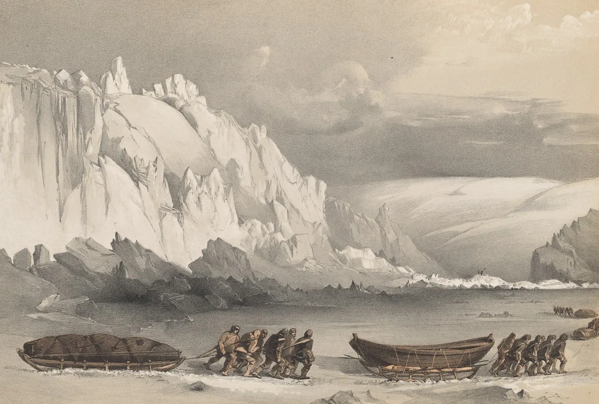 Division Of Sledges Passing Cape Lady Franklin Extraordinary Masses Of Ice Pressed Against The North Shore Of Bathurst Land Wall Art by Walter William May - High-Resolution Digital Print