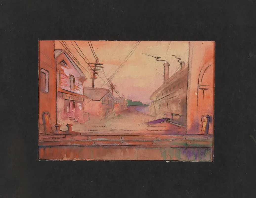 Dockside Streetscape In Pink Sunset Hues