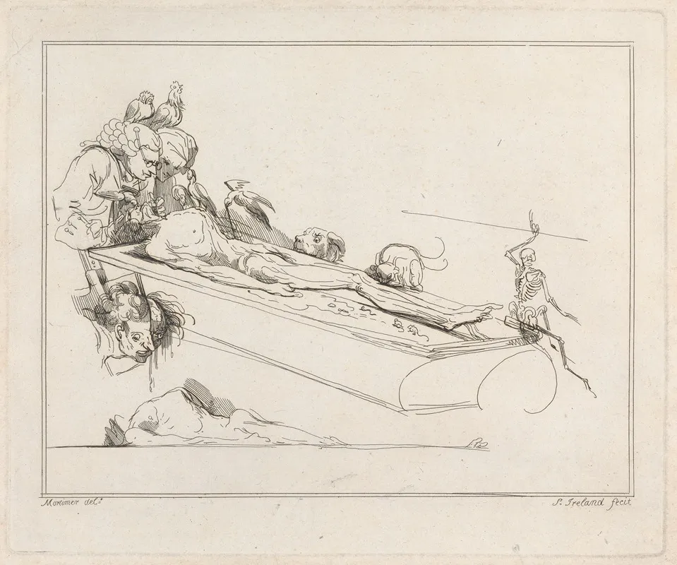 Doctors Birds Dog Rat And Skeleton Attending A Corpse