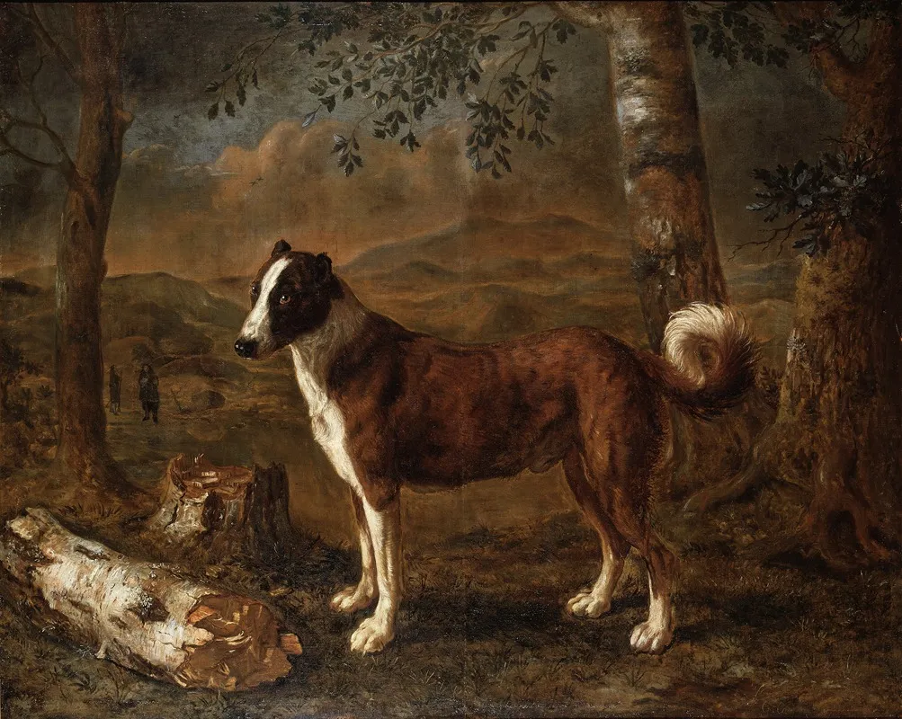 Dog And A Birch Log Wall Art by Govert Dircksz Camphuysen - High-Resolution Digital Print
